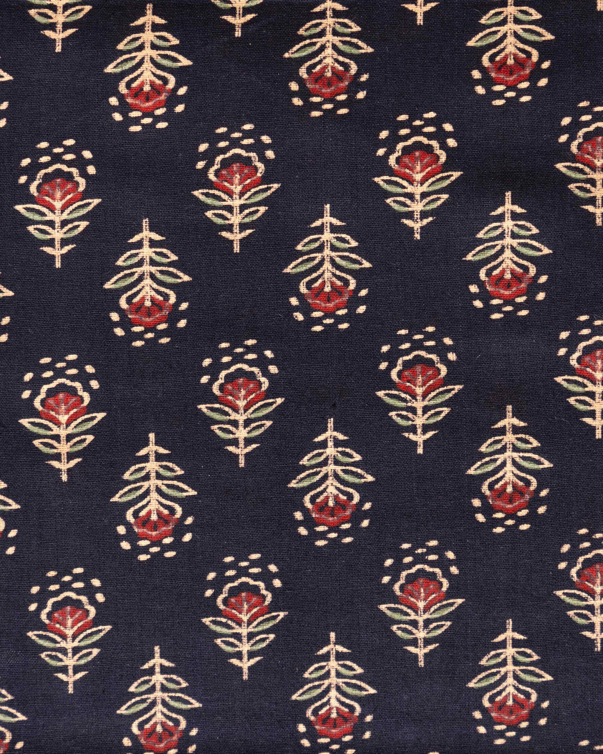 Women's Traditional Ajrakh Print Cotton Blouse Material - Black