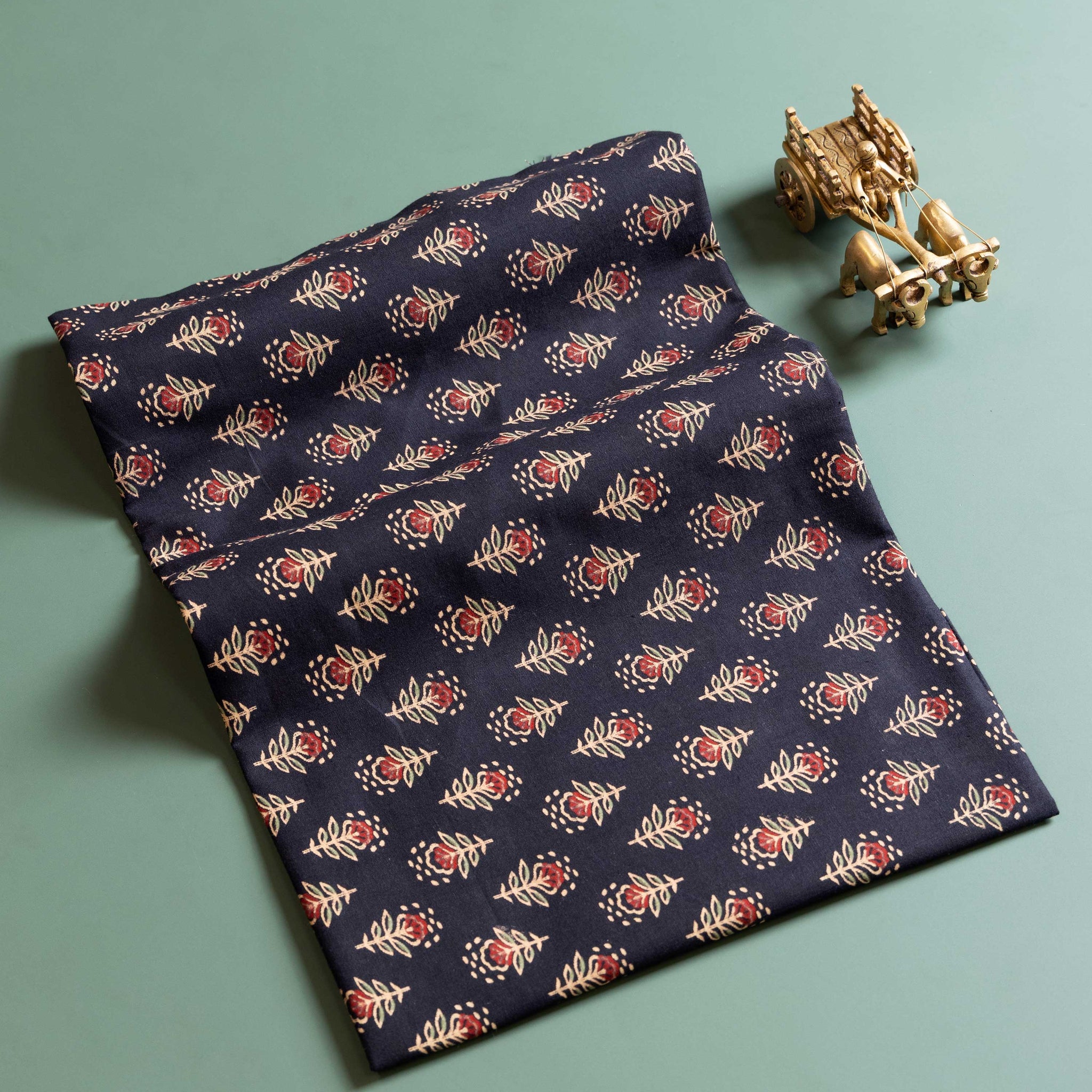 Women's Traditional Ajrakh Print Cotton Blouse Material - Black