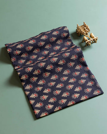 Women's Traditional Ajrakh Print Cotton Blouse Material - Black