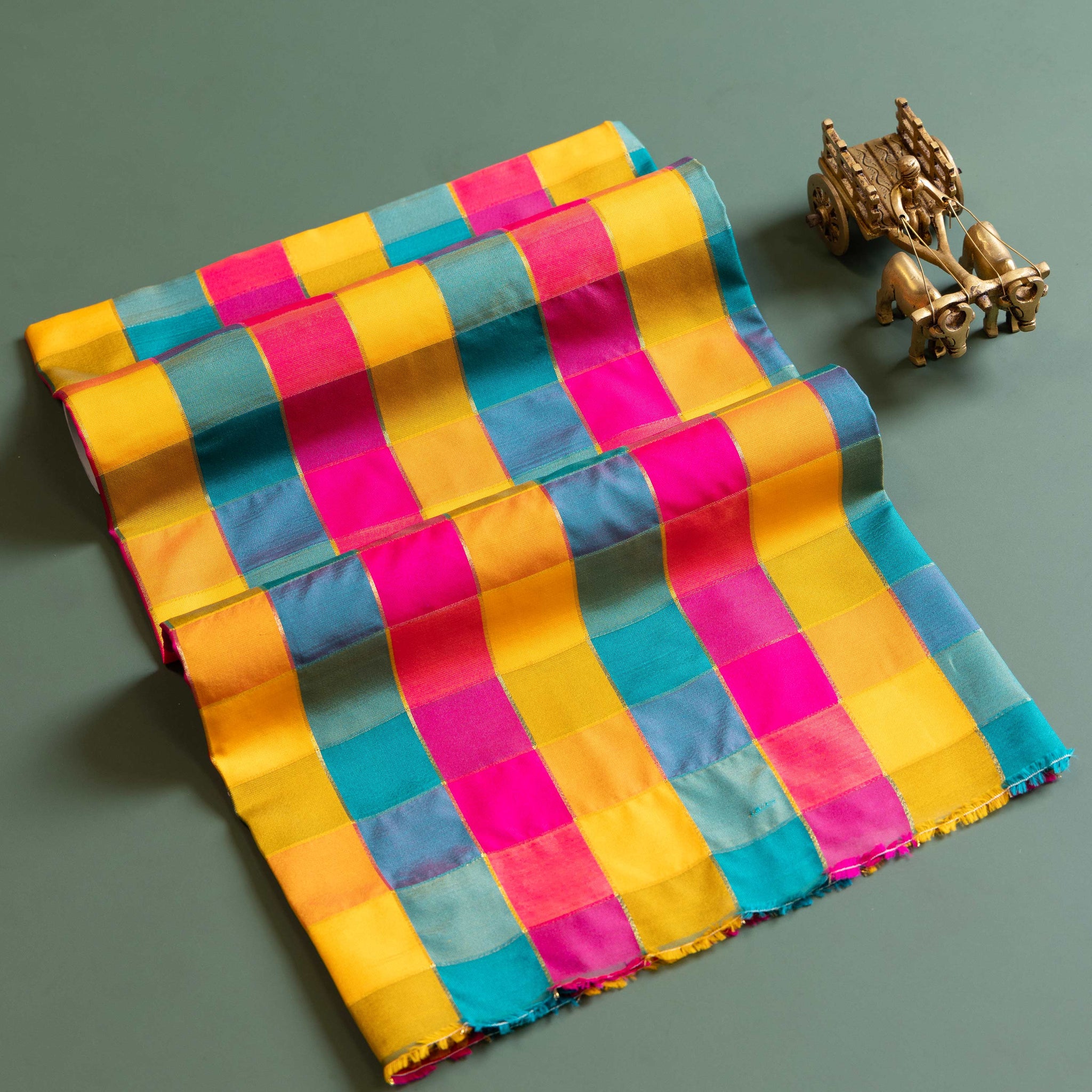 Women's Traditional Checked Blouse Material with Soft Finish - Multi