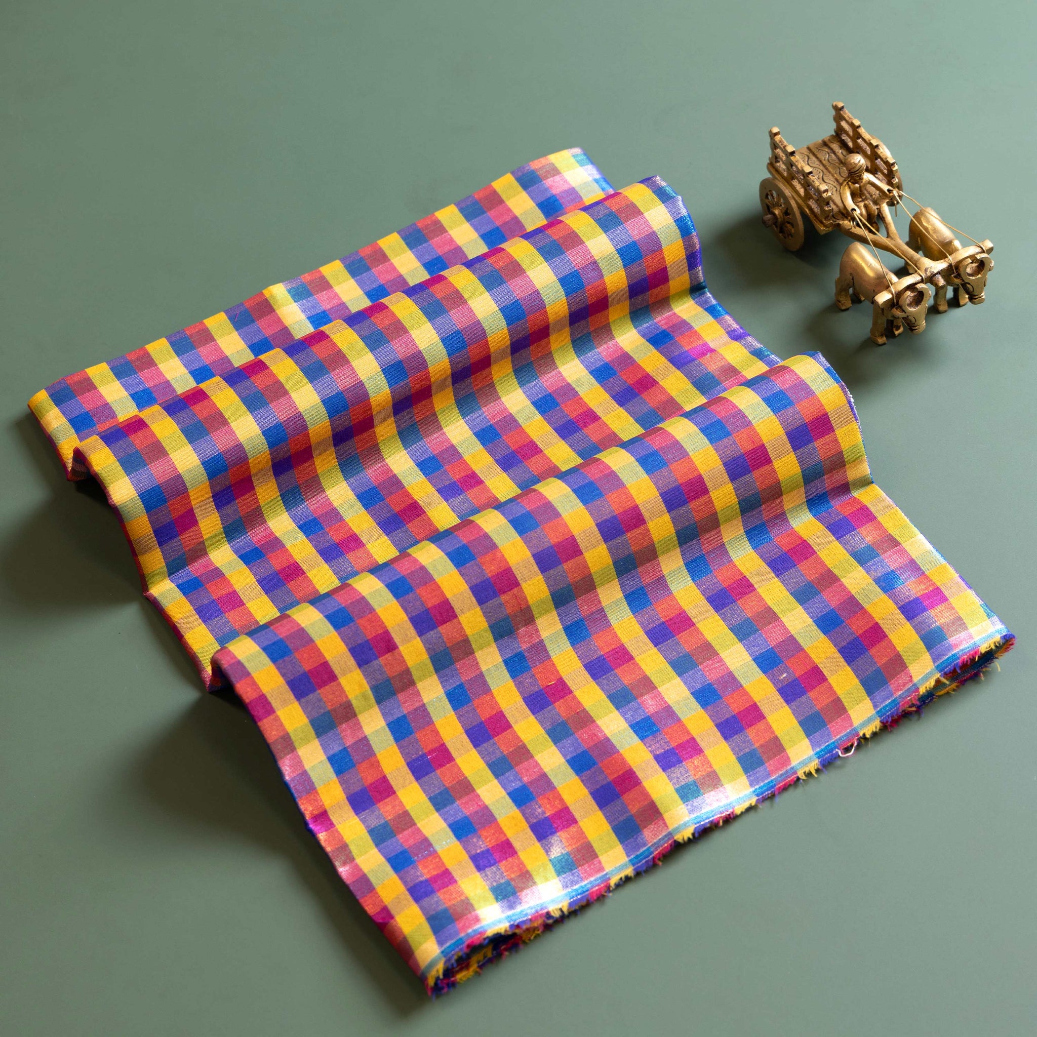 Women's Traditional Checked Blouse Material with Soft Finish - Multi