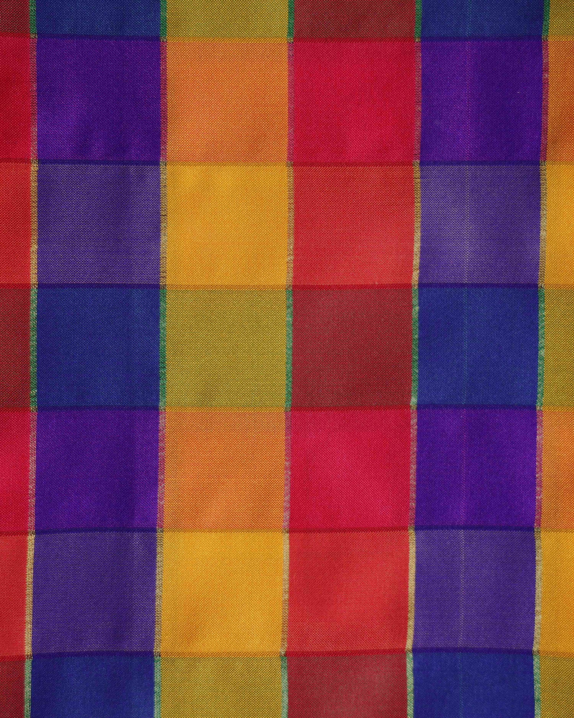 Women's Traditional Checked Blouse Material with Soft Finish - Multi