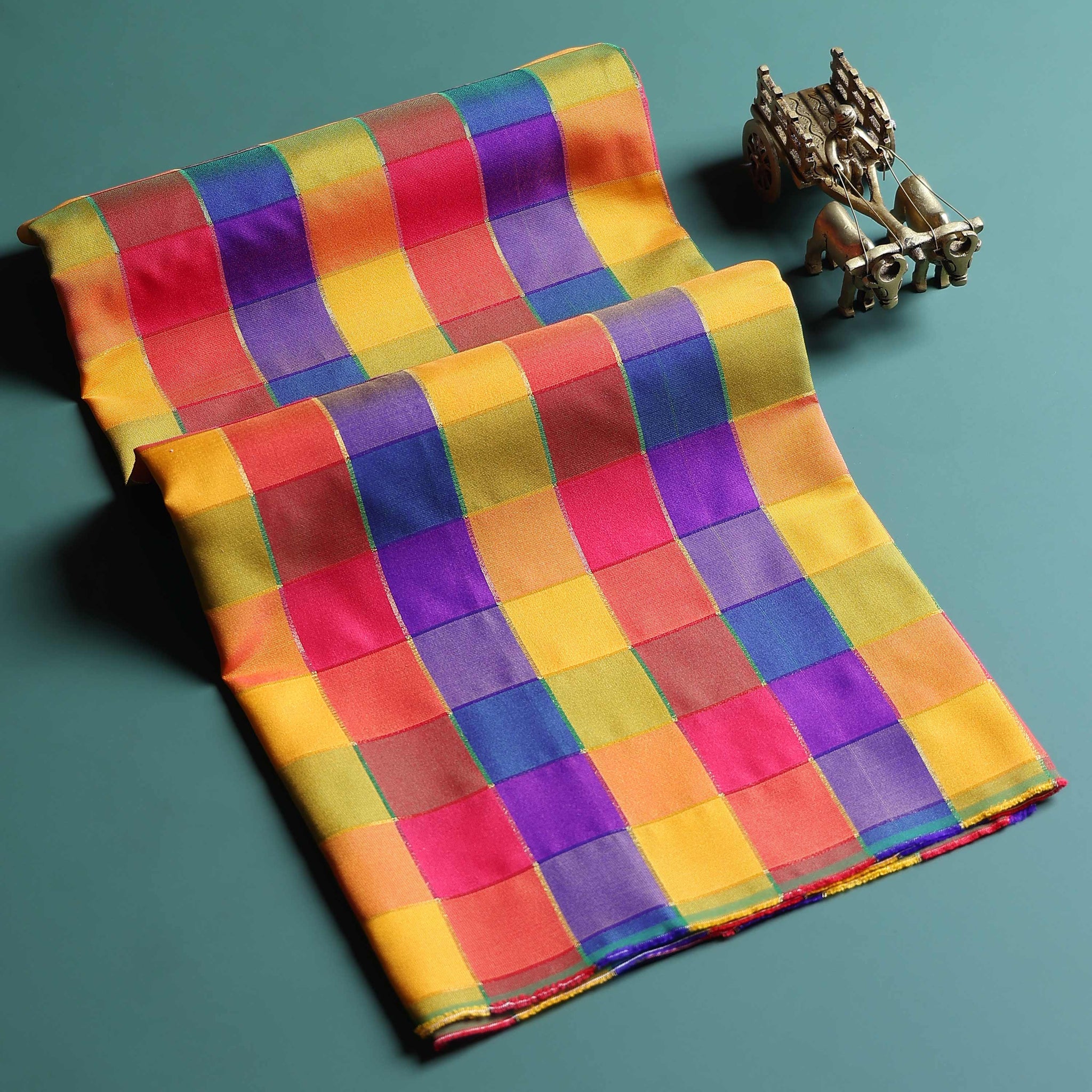 Women's Traditional Checked Blouse Material with Soft Finish - Multi