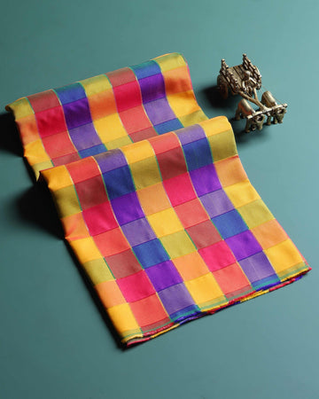 Women's Traditional Checked Blouse Material with Soft Finish - Multi