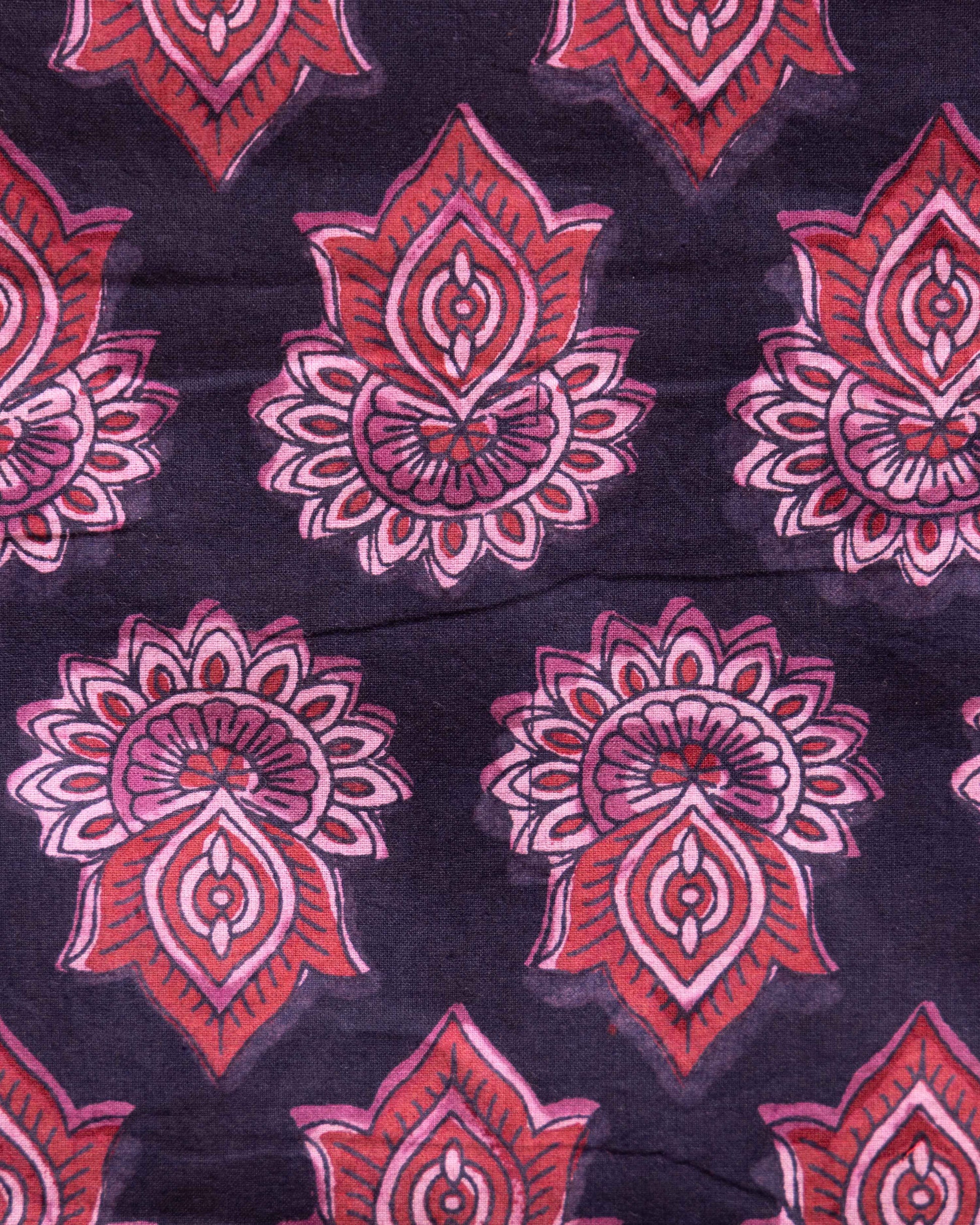 Women's Traditional Ethnic Blouse Material with Geometric and Floral Prints - Black