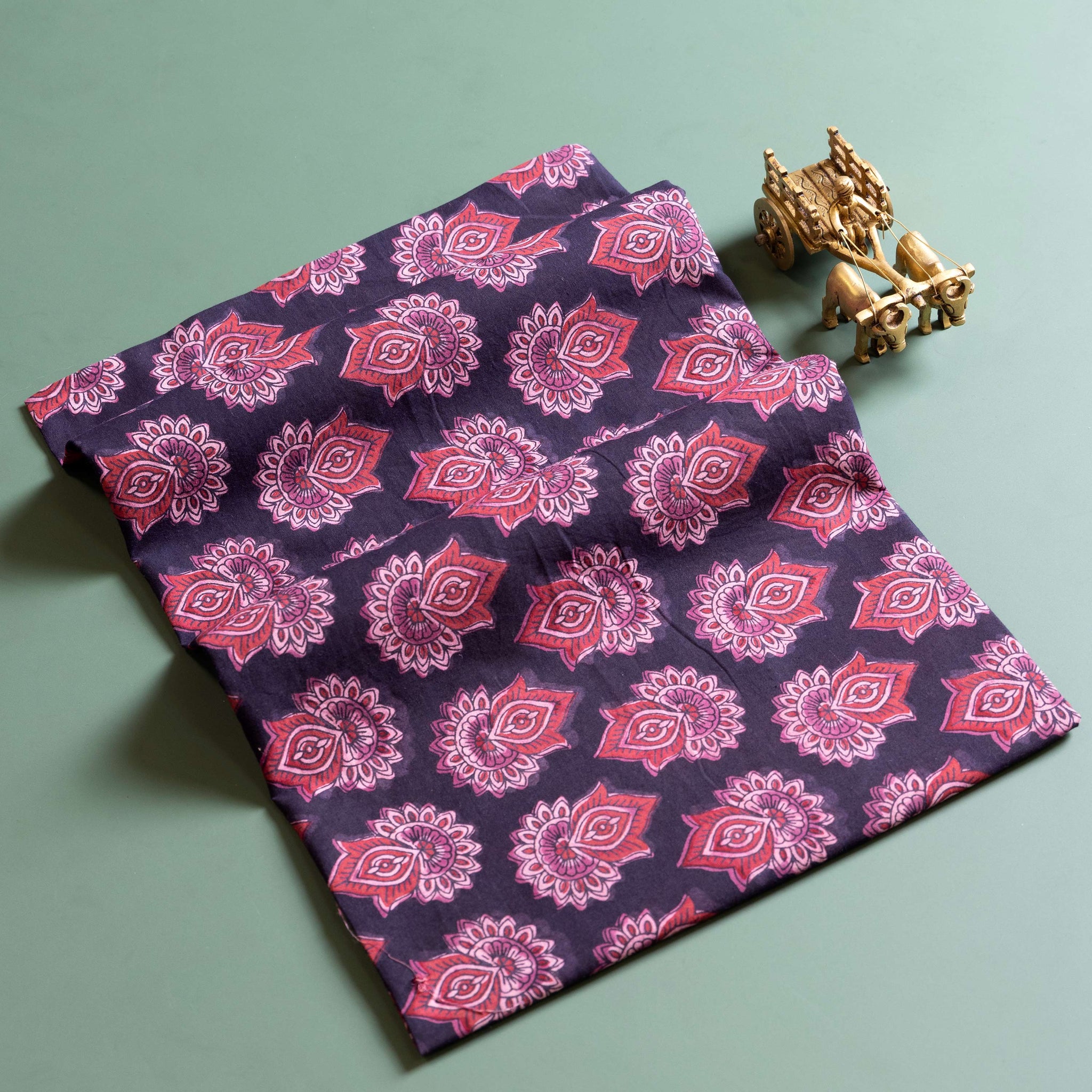 Women's Traditional Ethnic Blouse Material with Geometric and Floral Prints - Black