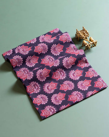 Women's Traditional Ethnic Blouse Material with Geometric and Floral Prints - Black