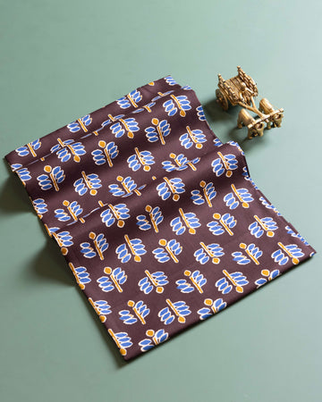 Women's Traditional Ethnic Style Blouse Material with Repeating Leaf Design - Brown