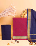 Women's Traditional Handwoven Salwar Material Set with Zari Border and Dupatta - Maroon