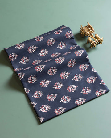 Women's Traditional Printed Blouse Material with Soft Finish - Black