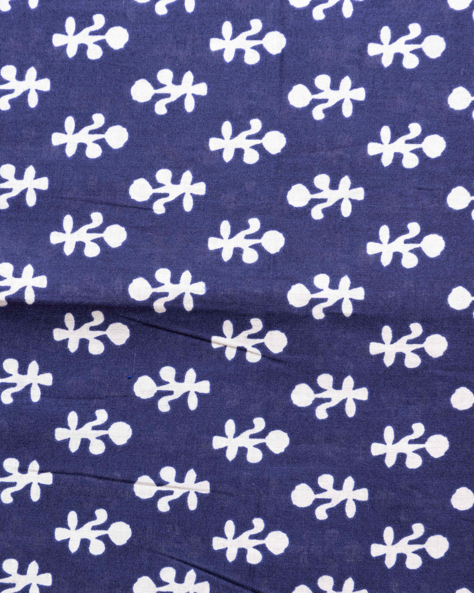 Women's Traditional Printed Blouse Material with Soft Finish - Navy Blue