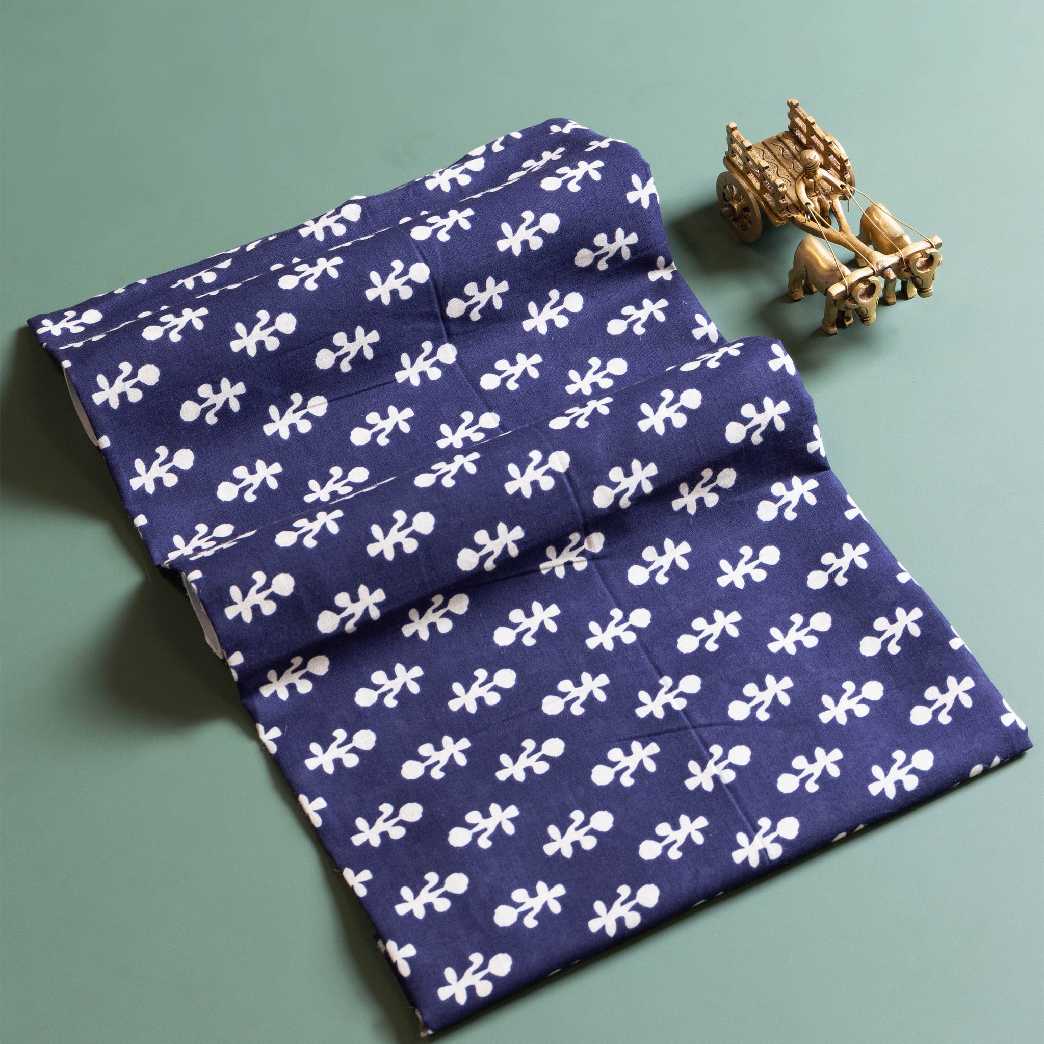 Women's Traditional Printed Blouse Material with Soft Finish - Navy Blue