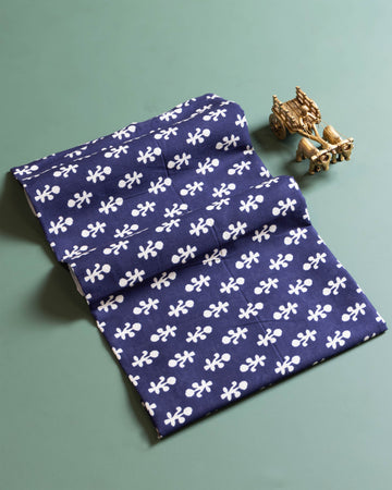 Women's Traditional Printed Blouse Material with Soft Finish - Navy Blue