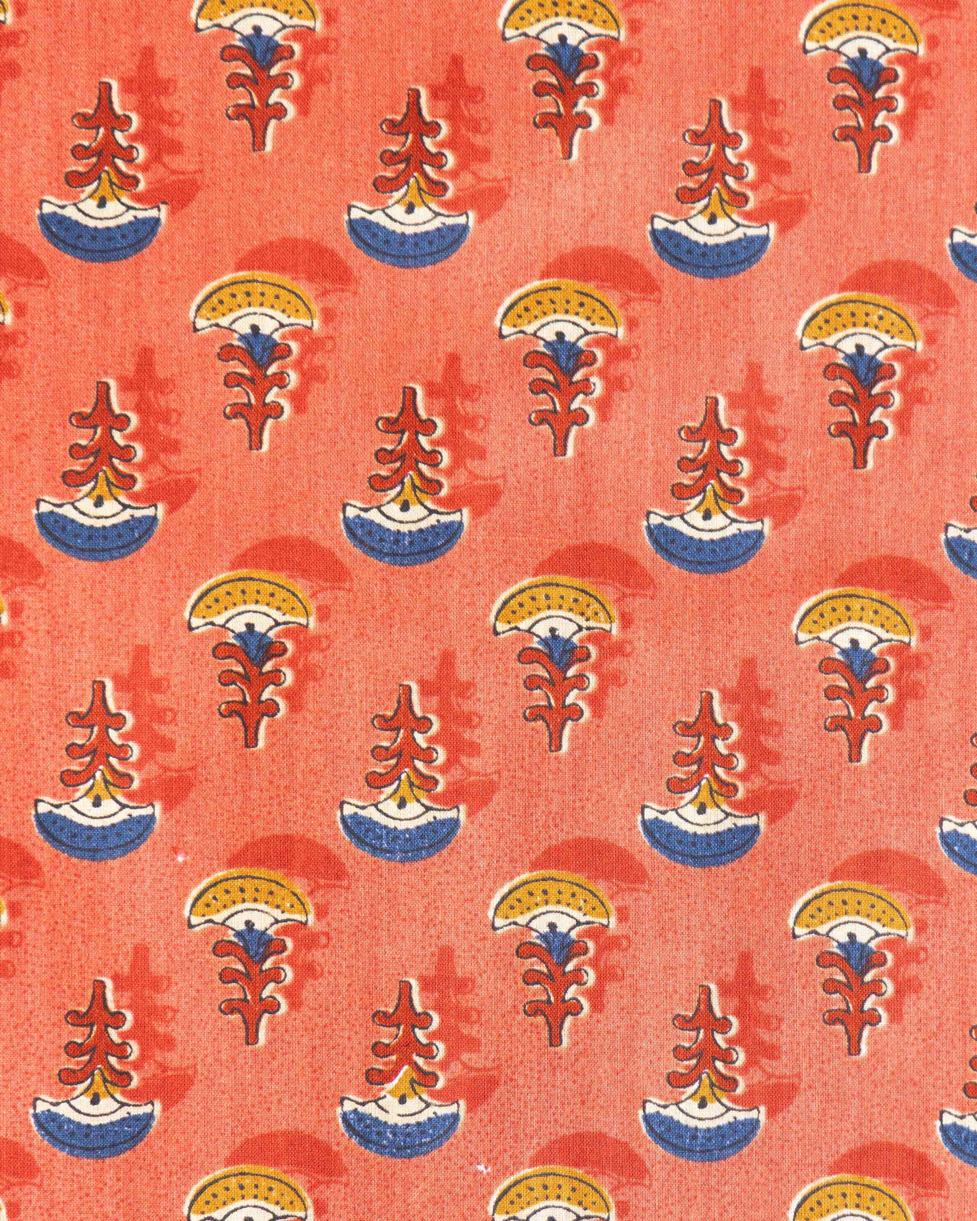 Women's Traditional Printed Blouse Material with Soft Finish - Orange