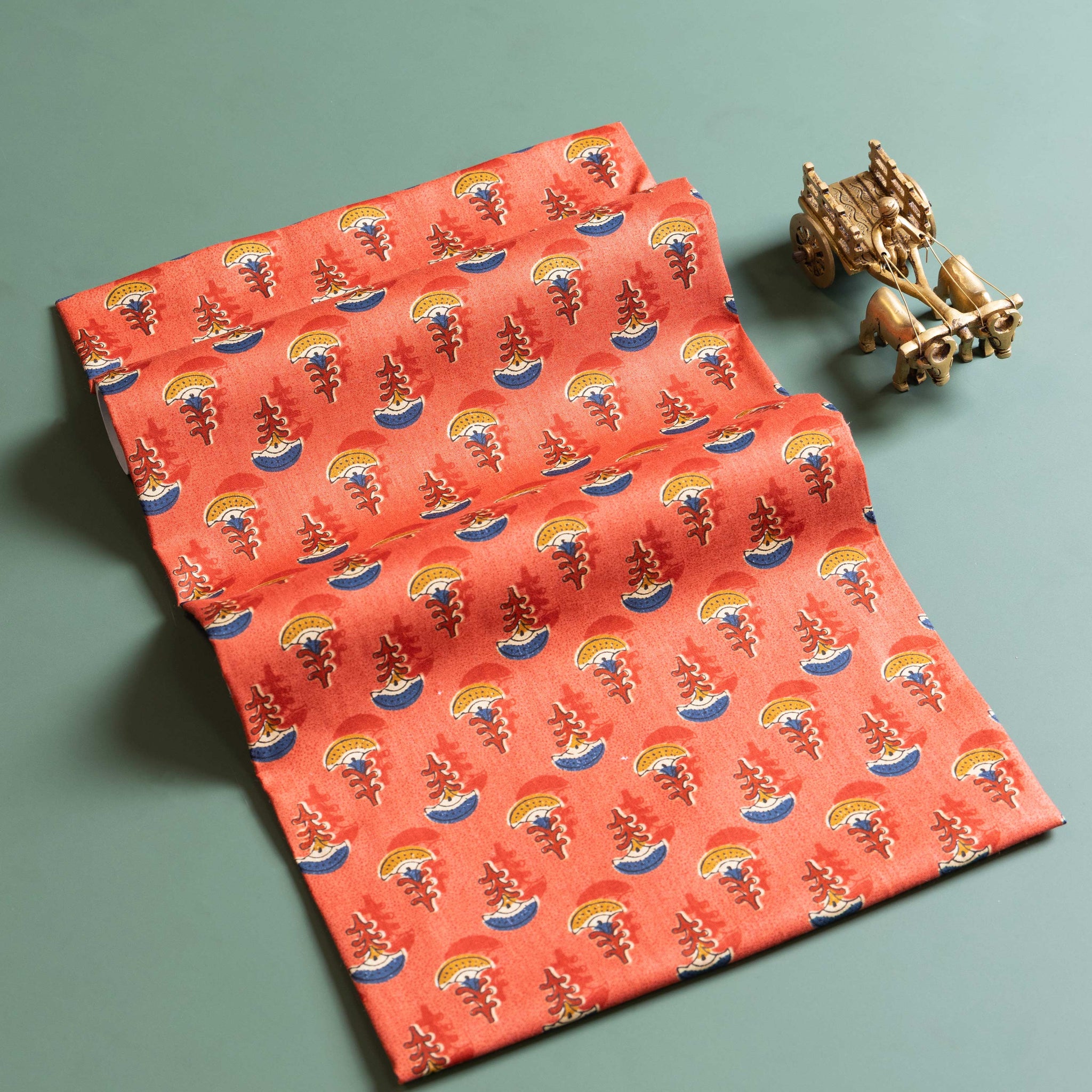 Women's Traditional Printed Blouse Material with Soft Finish - Orange