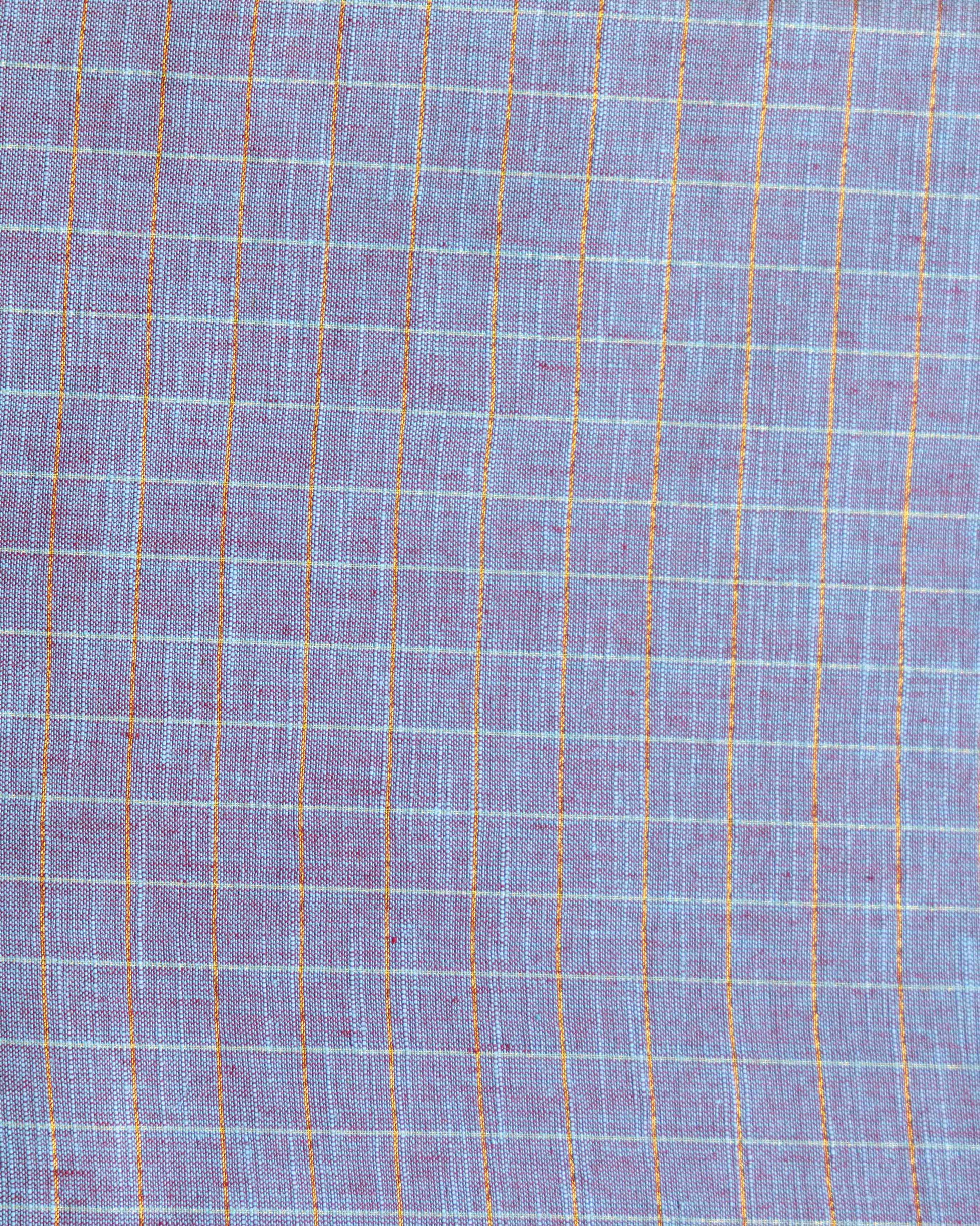 Women's Traditional Woven Checks Blouse Material - Light Blue