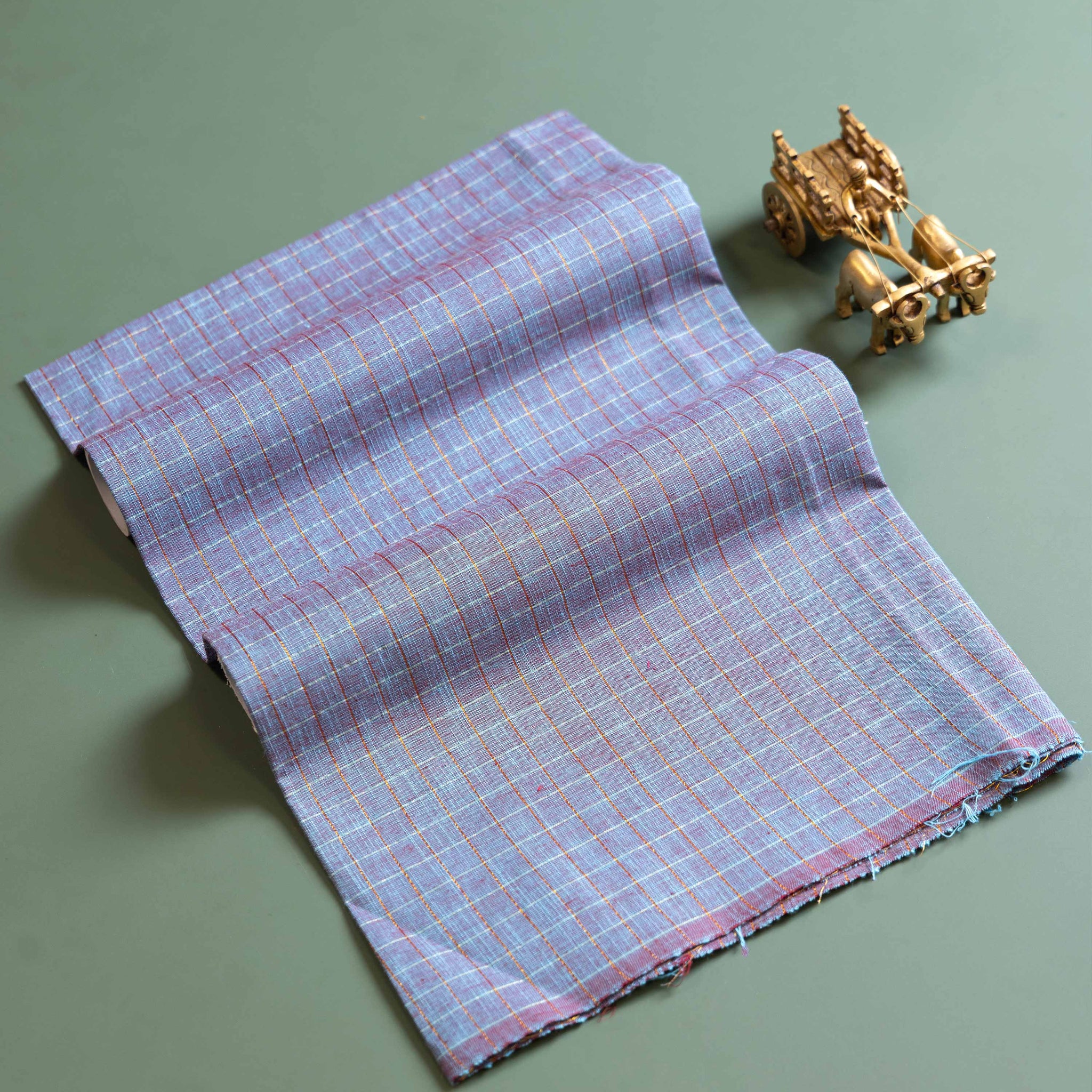 Women's Traditional Woven Checks Blouse Material - Light Blue