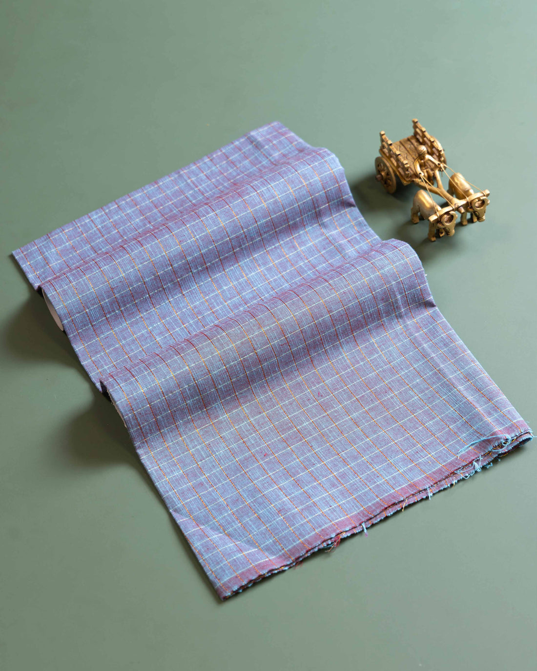 Women's Traditional Woven Checks Blouse Material - Light Blue