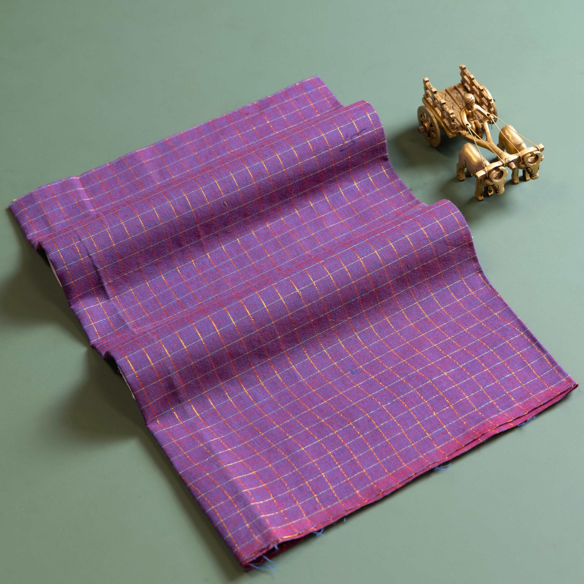 Women's Traditional Woven Checks Blouse Material - Purple
