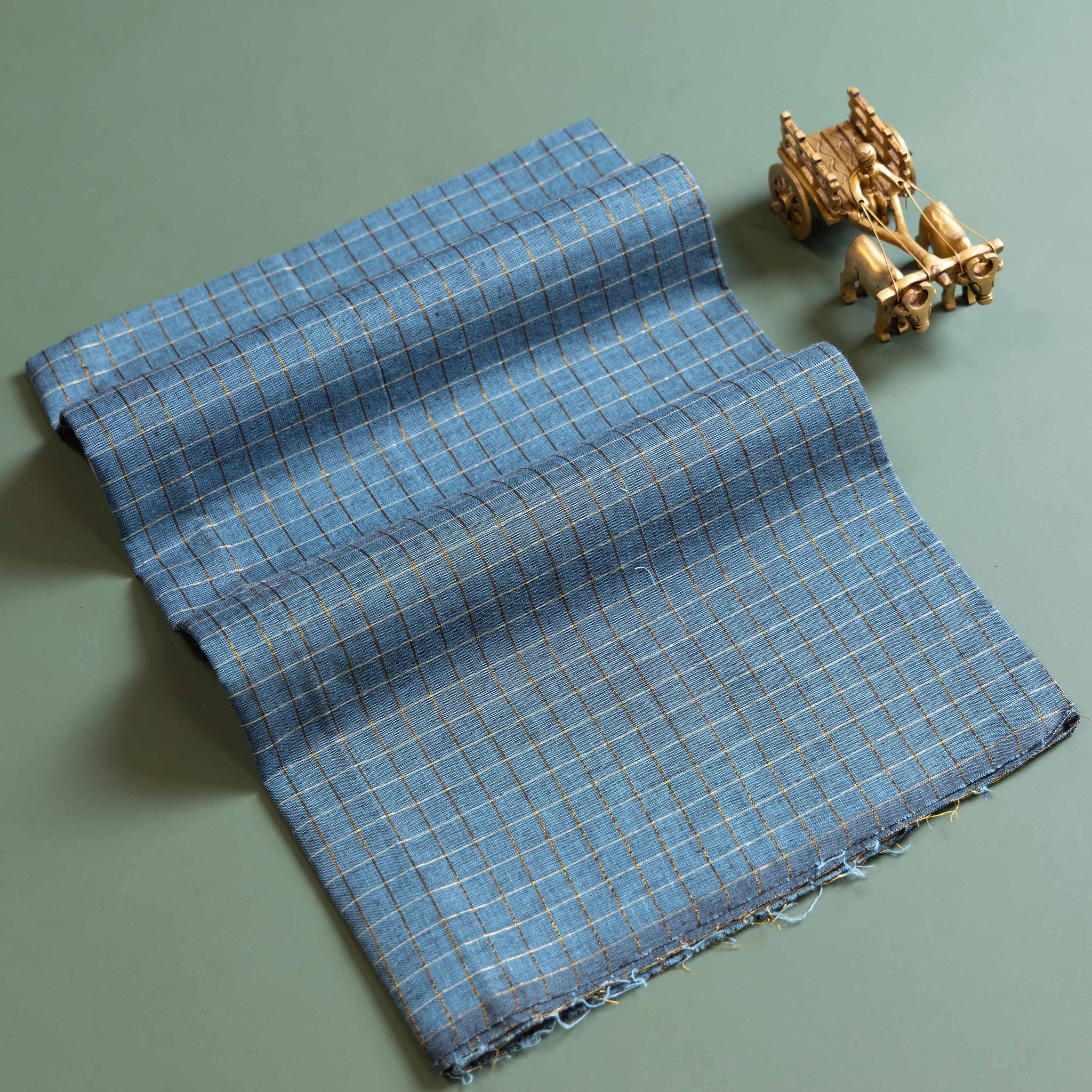 Women's Traditional Woven Checks Blouse Material - Teal