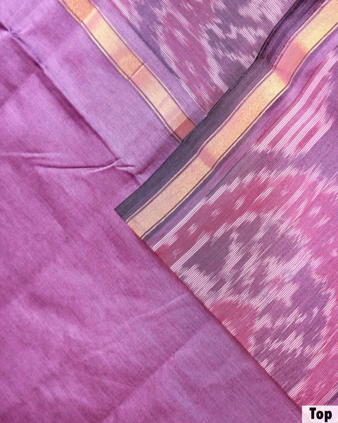 Women’s Traditional Woven Ikkat Design Salwar Suit Material Set Top 2.5 Mtr, Solid Bottom 2 Mtr and Dupatta 2.25 mtr with Contrast Border - Light Purple