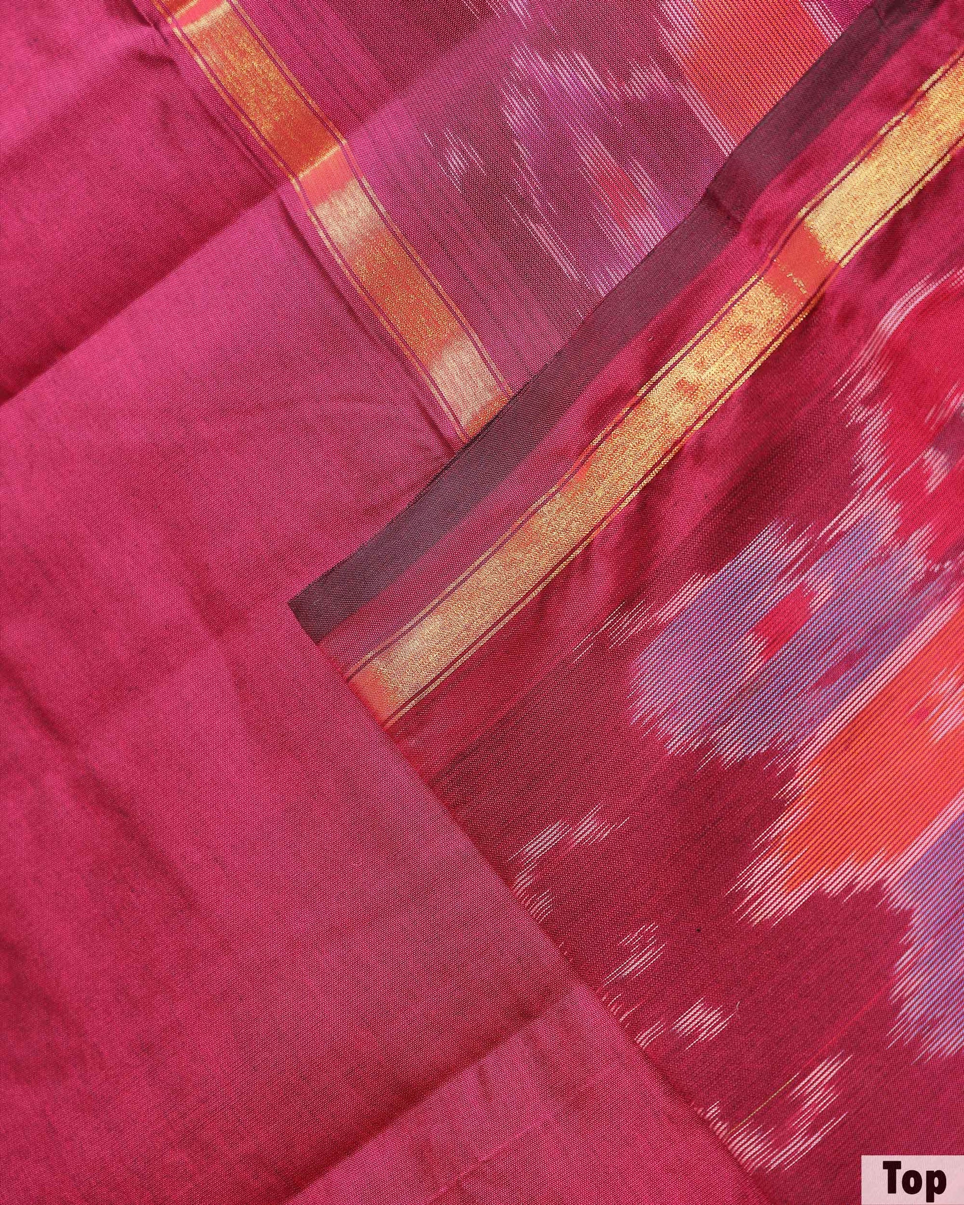 Women’s Elegant Woven Ikkat Design Salwar Suit Material Set with Traditional Patterned Design Top 2.5 Mtr, Solid Bottom 2 Mtr & Contrast Border Dupatta 2.25 Mtr, Pink