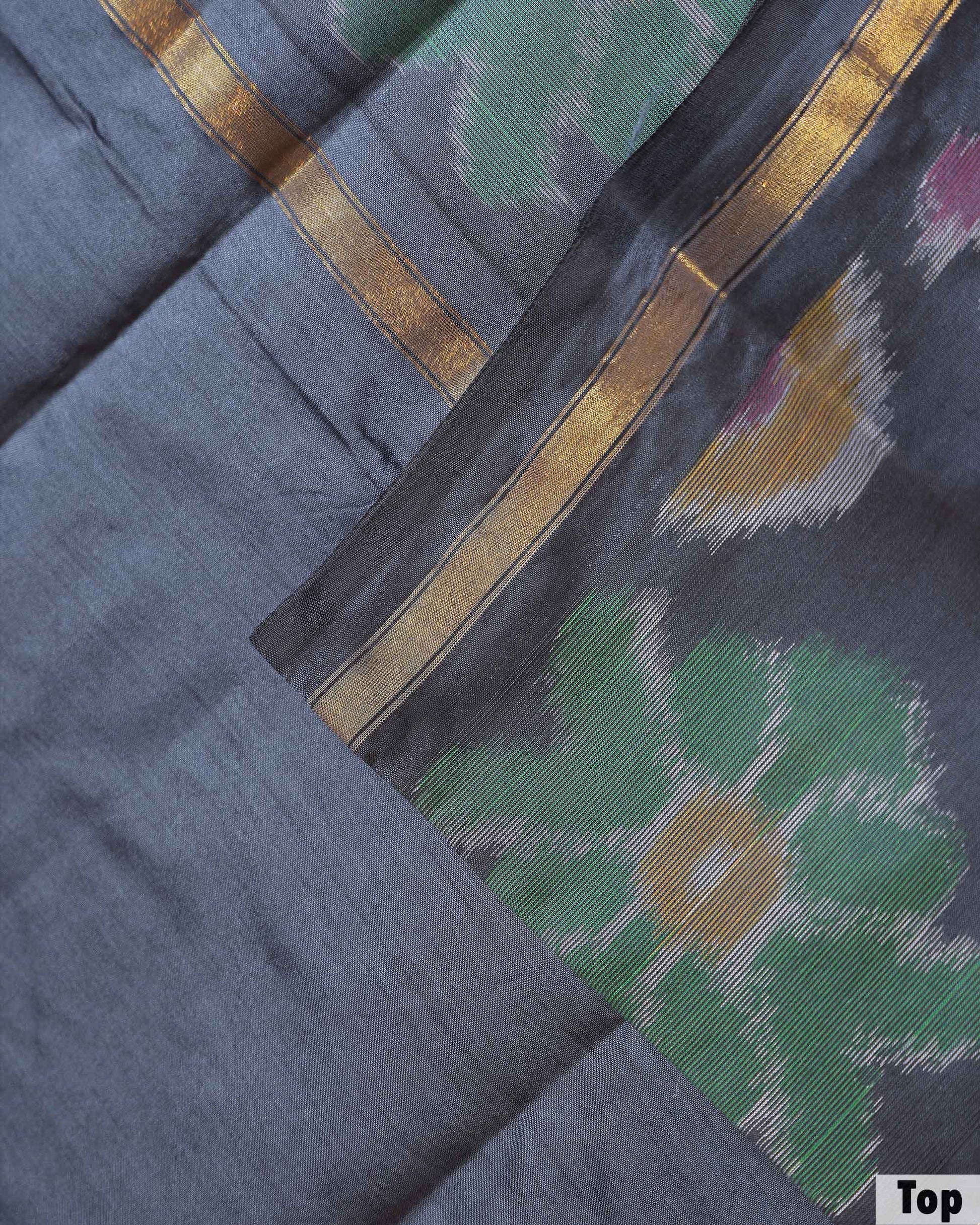 Women’s Elegant Woven Ikkat Design Salwar Suit Material Set with Traditional Patterned Design Top 2.5 Mtr, Solid Bottom 2 Mtr & Contrast Border Dupatta 2.25 Mtr, Grey