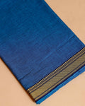Women's Unstitched Cotton Salwar Suit Material with Woven Zari Border and Contrast Dupatta - Blue