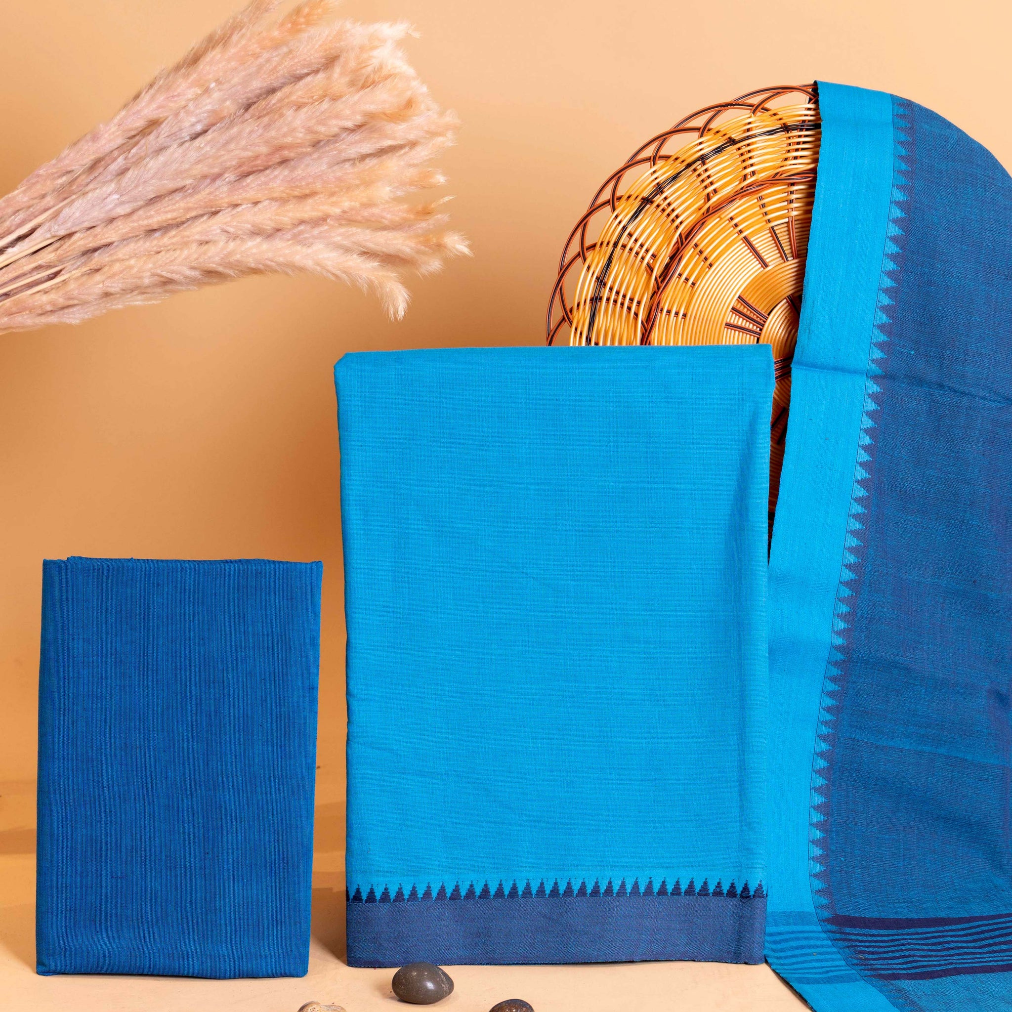 Women's Unstitched Salwar Suit Set with Woven Border and Matching Dupatta - Blue