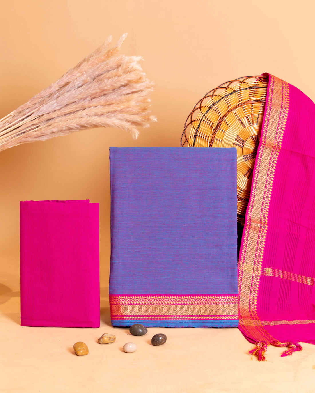 Women's Unstitched Salwar Suit Set with Woven Border and Matching Dupatta - Purple