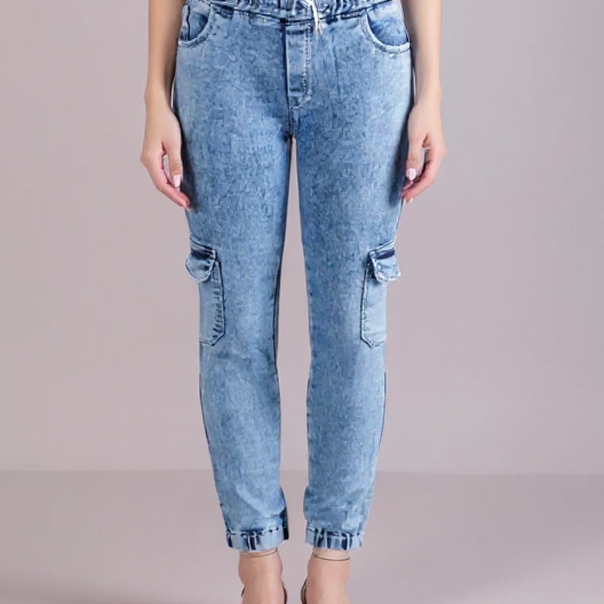 Women's Denim Cargo Jogger - Blue