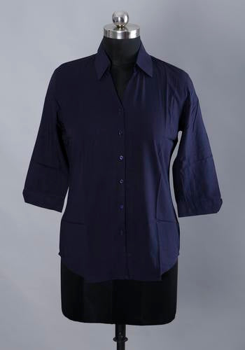 Order Womens Navy Blue Collar Casual Shirt
