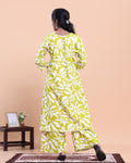 Womens Printed A-Line Kurta and Palazzo Set with V-Neck and 3/4 Sleeves - Green