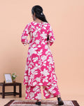 Womens Printed A-Line Kurta and Palazzo Set with V-Neck and 3/4 Sleeves - Pink