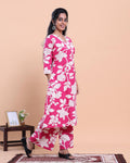 Womens Printed A-Line Kurta and Palazzo Set with V-Neck and 3/4 Sleeves - Pink