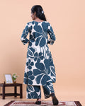 Womens Printed A-Line Kurta and Palazzo Set with V-Neck and 3/4 Sleeves - Teal
