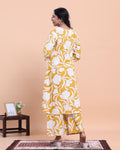 Womens Printed A-Line Kurta and Palazzo Set with V-Neck and 3/4 Sleeves - Yellow