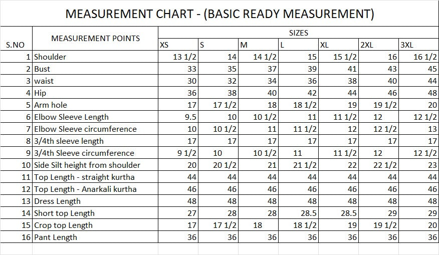 Womens Size Chart