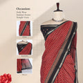 Red Semi Chanderi Saree with Butti Print and Black Zari Border on Mannequin - Front View