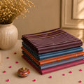 Bengal Cotton Sarees With Striped Pattern And Contrast Borders Folded Collection Display View