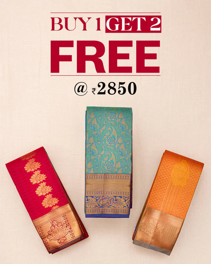 Buy 1 Get 2 Free Silk Saree Combo | Pick Any 3 Silk Sarees