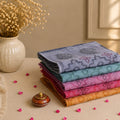 Bengal Cotton Saree Collection With Traditional Woven Motifs And Contrast Borders Folded Front View
