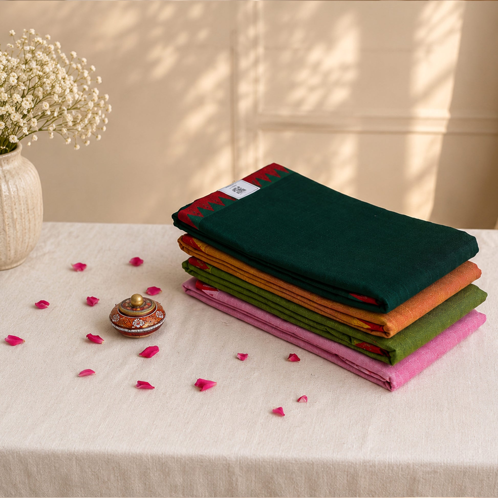 Mangalagiri Cotton Sarees Collection  Colorful Handcrafted Cotton Sarees With Traditional Temple Borders