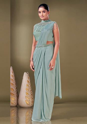 Green Colour Ready To Wear Fancy Saree Design Six