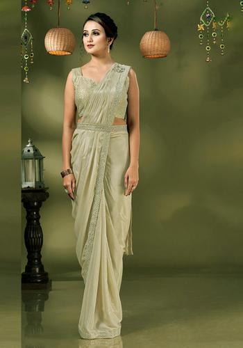Green Colour Ready To Wear Fancy Saree Design Three