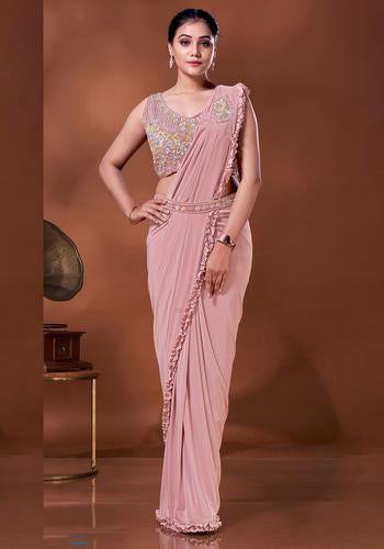 Onion Pink Colour Ready To Wear Fancy Saree One