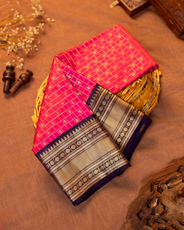 elegant-handloom-kanchipuram-pure-silk-saree-with-all-over-checks-pattern-and-intricate-zari-border-pink