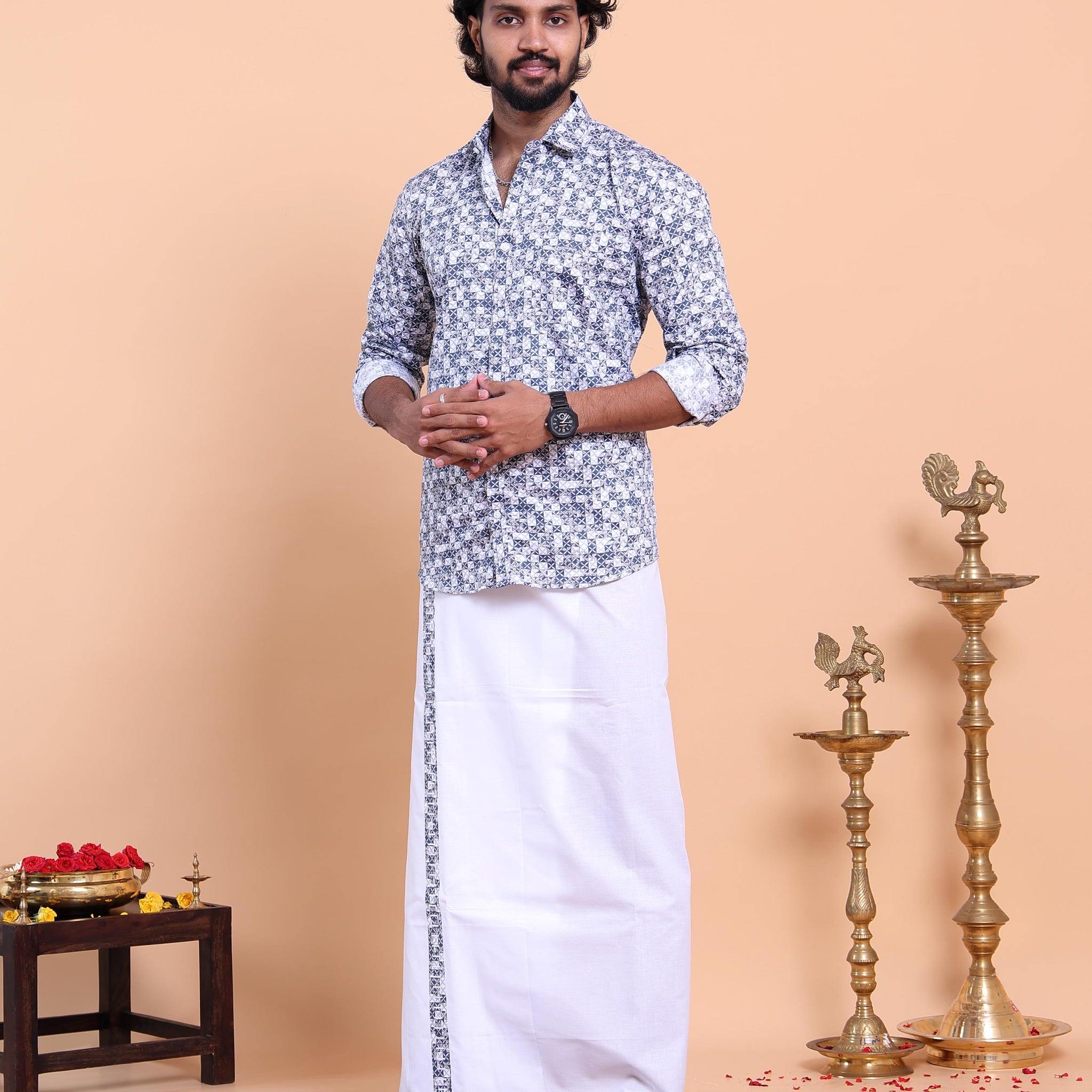 elegant-mens-ethnic-full-sleeve-shirt-dhoti-set-with-traditional-border-blue-Eight