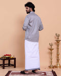 elegant-mens-ethnic-full-sleeve-shirt-dhoti-set-with-traditional-border-grey-shirt