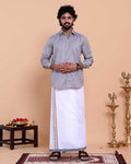 elegant-mens-ethnic-full-sleeve-shirt-dhoti-set-with-traditional-border-grey-shirt